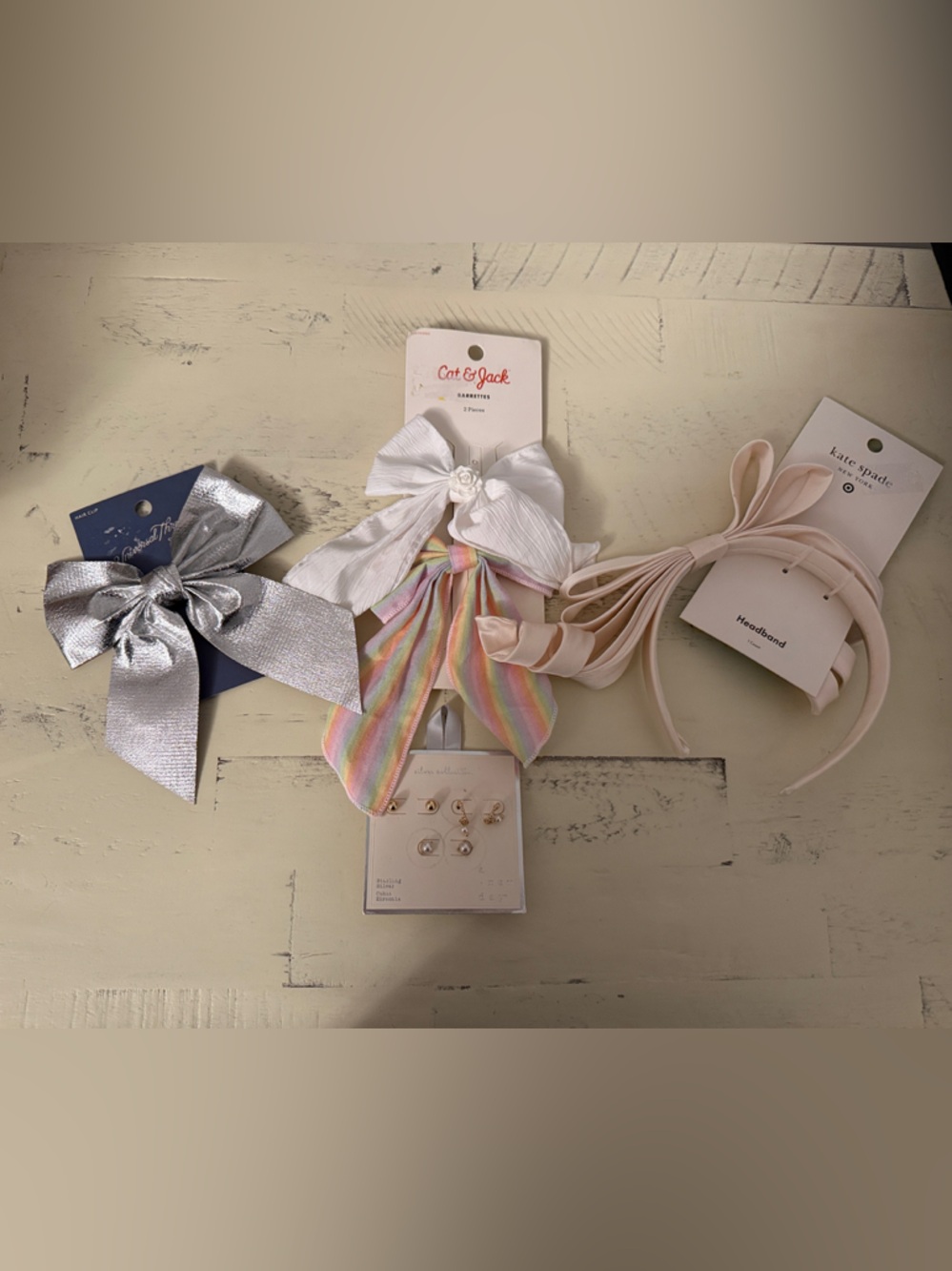 kate spade Girls Hair Accessory Set - Silver, White, Pink, Rainbow and earrings!